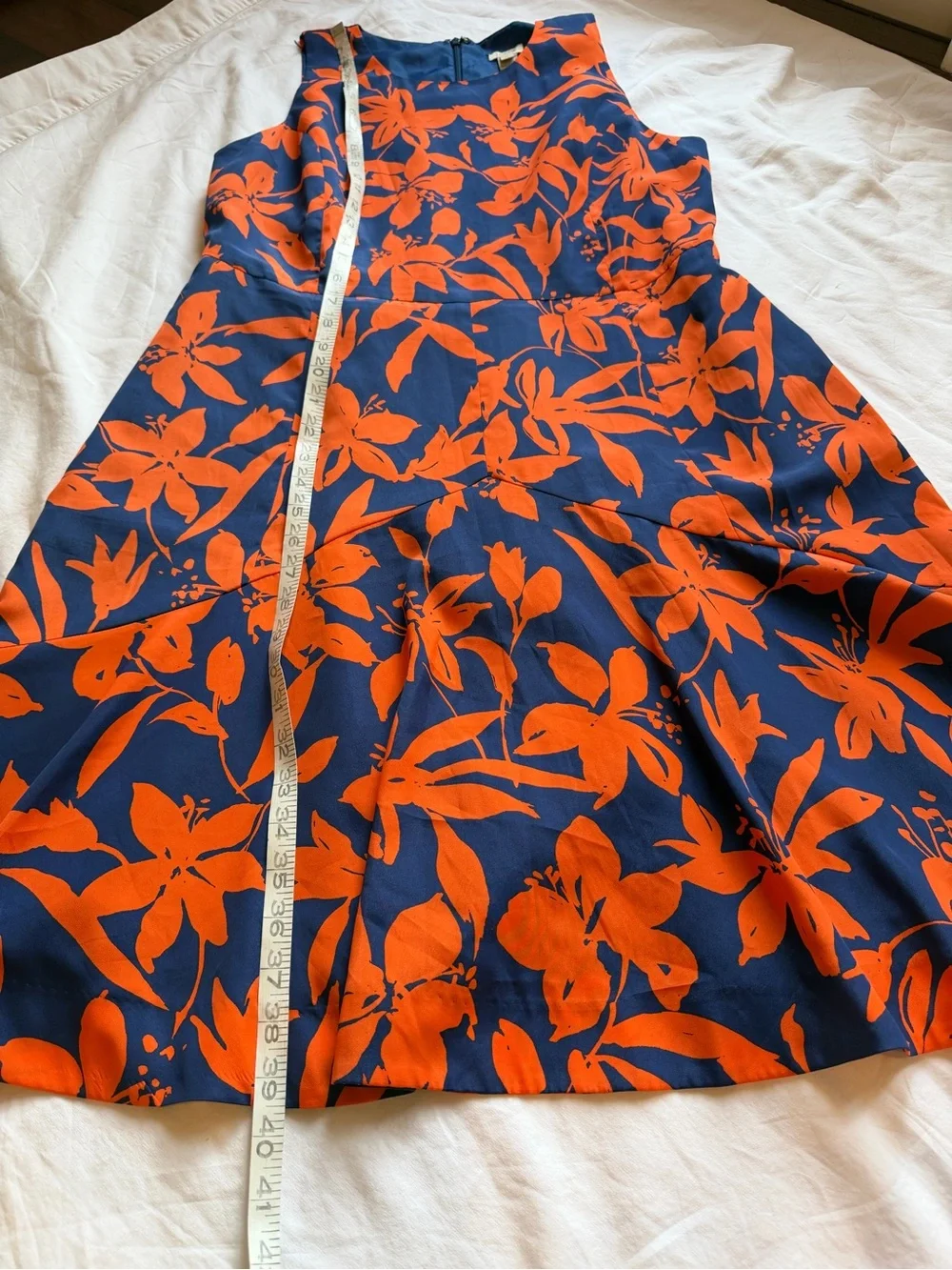 J.Crew Navy Blue & Orange Floral Sleeveless A-Line Dress Size 14